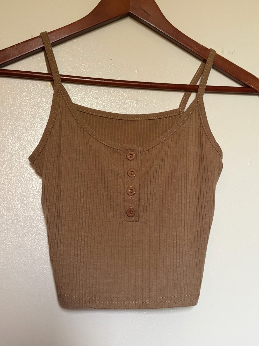 SHEIN Brown Ribbed Button-Front Cropped Cami